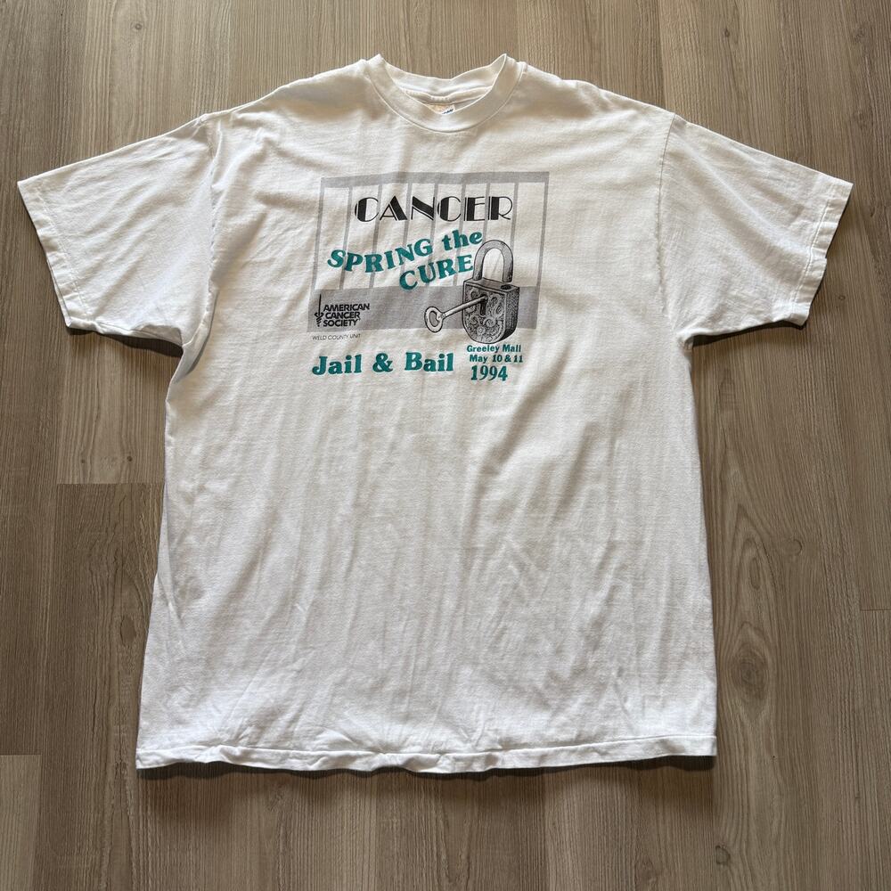 Vintage 1994 Spring the Cure Cancer Jail & Bail Greeley Colorado White Shirt 2XL